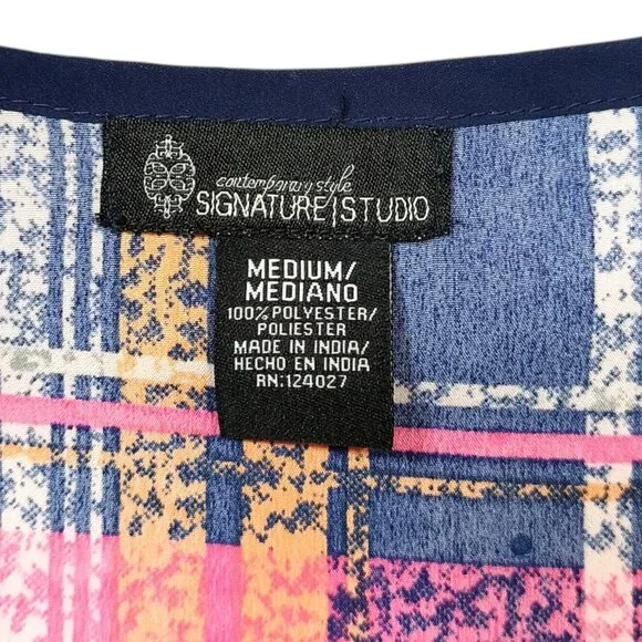 Signature Studio Sleeveless Top Multicolored Blue Plaid Women's Size Medium - Picture 4 of 8